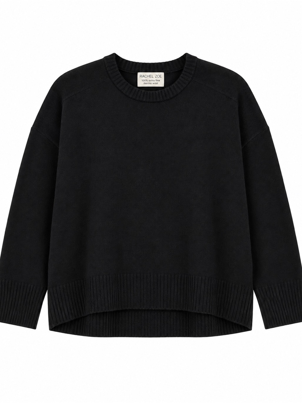 Rachel Zoe Black Ribbed Crewneck Sweater